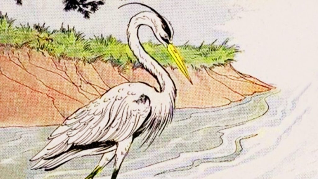 “The Heron” diilustrasikan oleh Milo Winter, dari “The Aesop for Children,” 1919. (PD-US)
