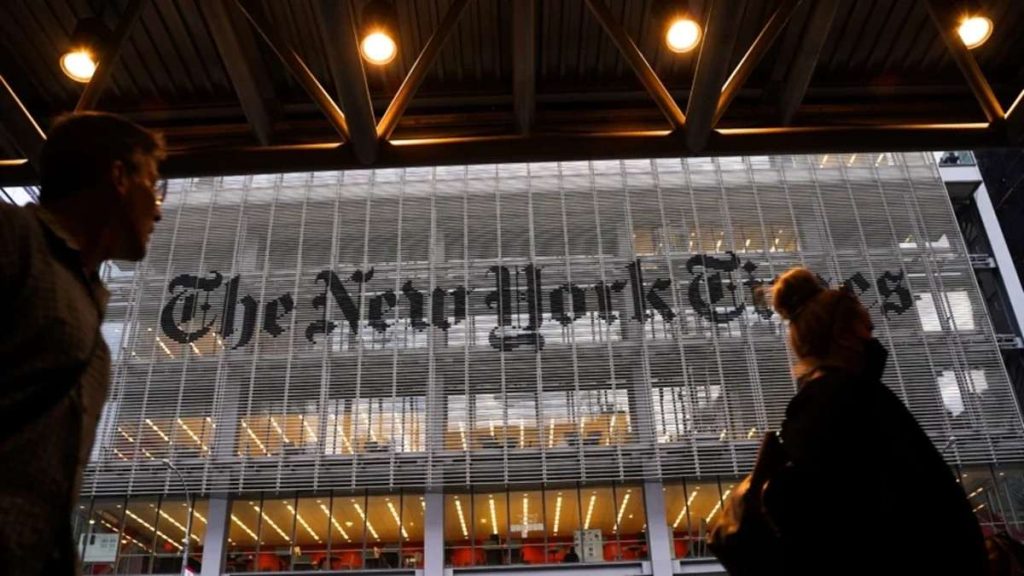 Gedung New York Times di Kota New York pada 31 Agustus 2021.
